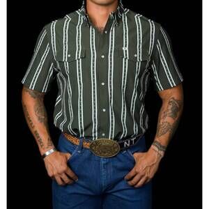 NEW FERRELL tucker short sleeve snap top in green